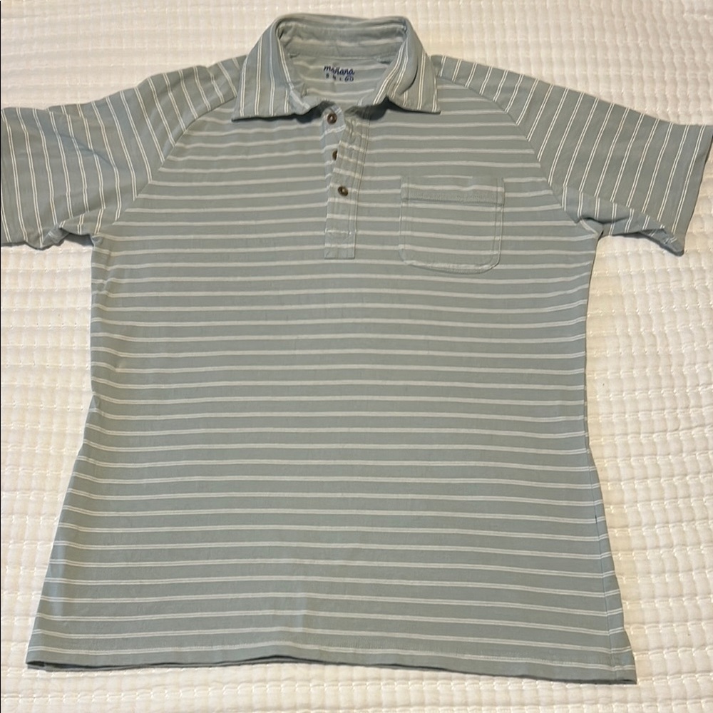 Mañana Green and White Striped Polo Shirt with Classic Collar mens xl